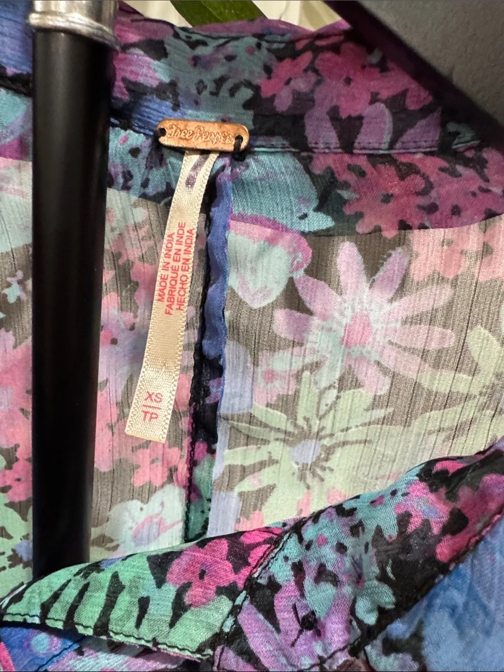 #739 FREE PEOPLE Floral Sheer Button-Down in Pink, Blue, Green, Purple PRETTY!